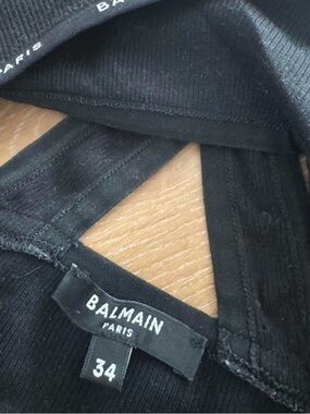 Balmain Black Ribbed Strap Top with White Logo